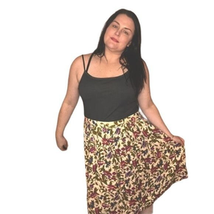 Vintage Susan Bristol floral stretchy long skirt‎ size 12 rayon wool blend